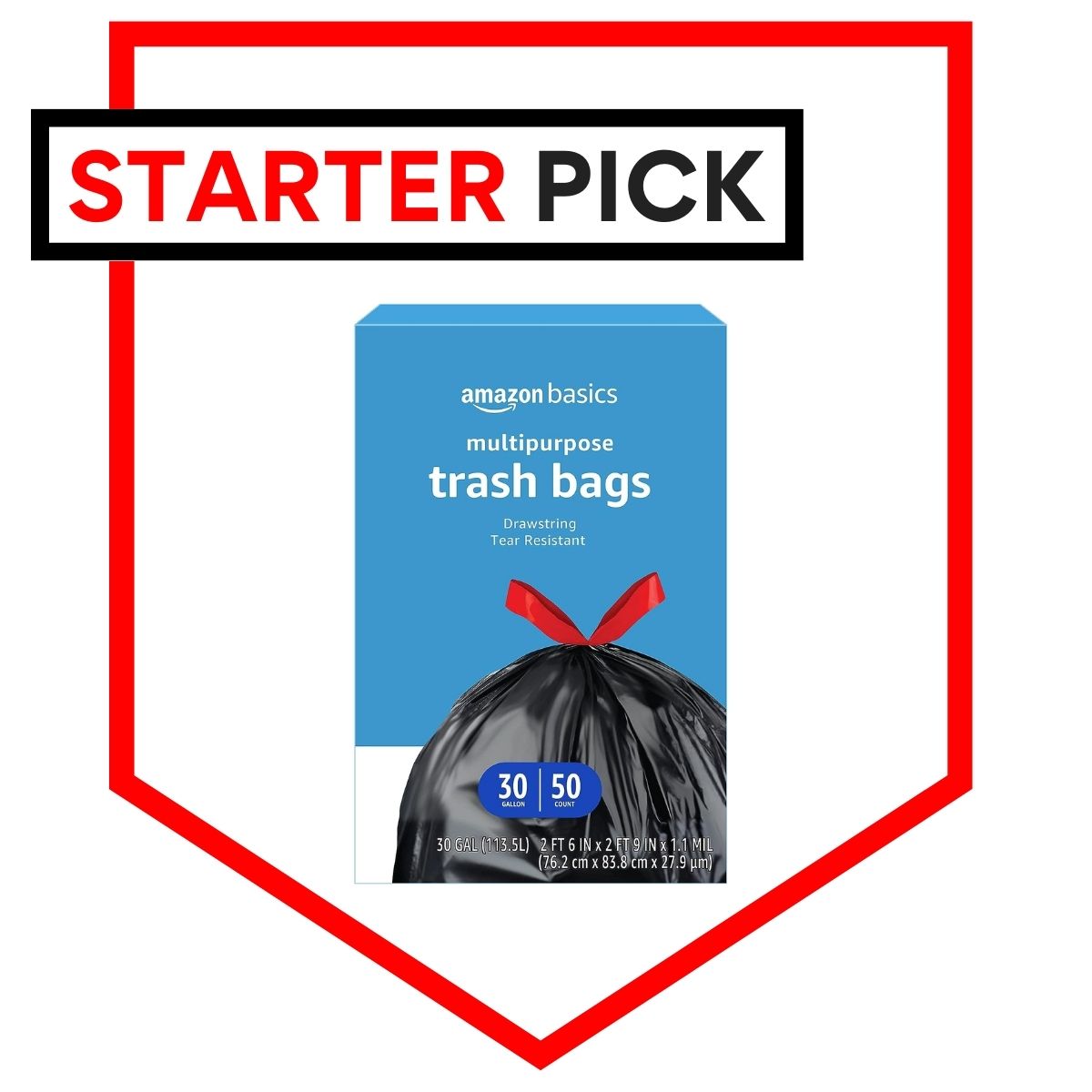 Basics Multipurpose Drawstring Trash Bags, 30 Gallon, 50