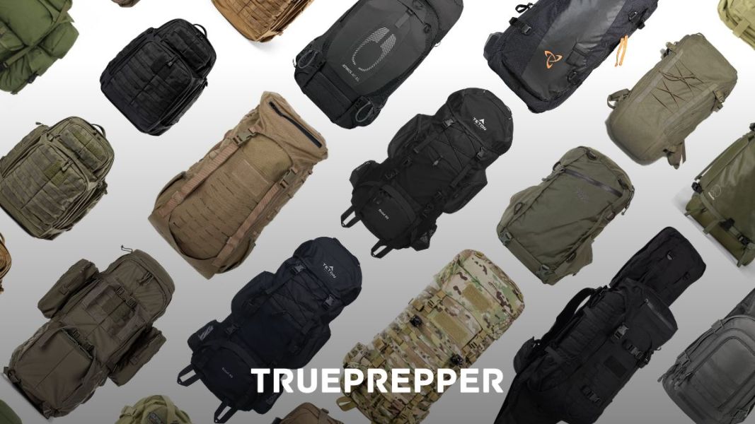 Graphic of tactical and wilderness survival backpacks displayed at an angle.